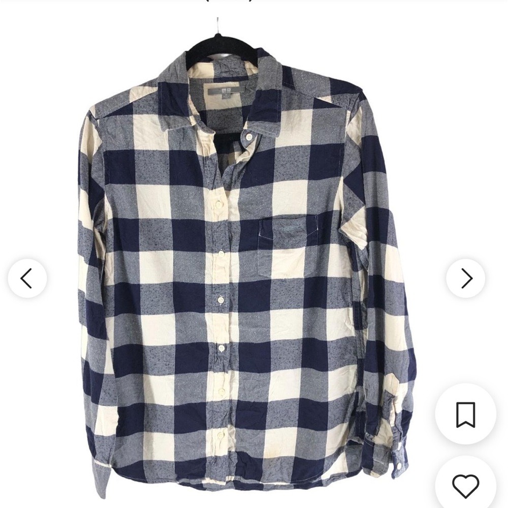 Uniqlo Japan Navy Buffalo Check Flannel EUC
